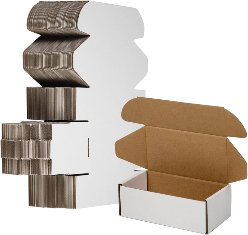 SUNLPH 50 Pack 6.5x3.2x2.2 Inches Small Shipping Boxes, White Corrugated Cardboard Boxes, Moving Mailing Packing Box - Image 1